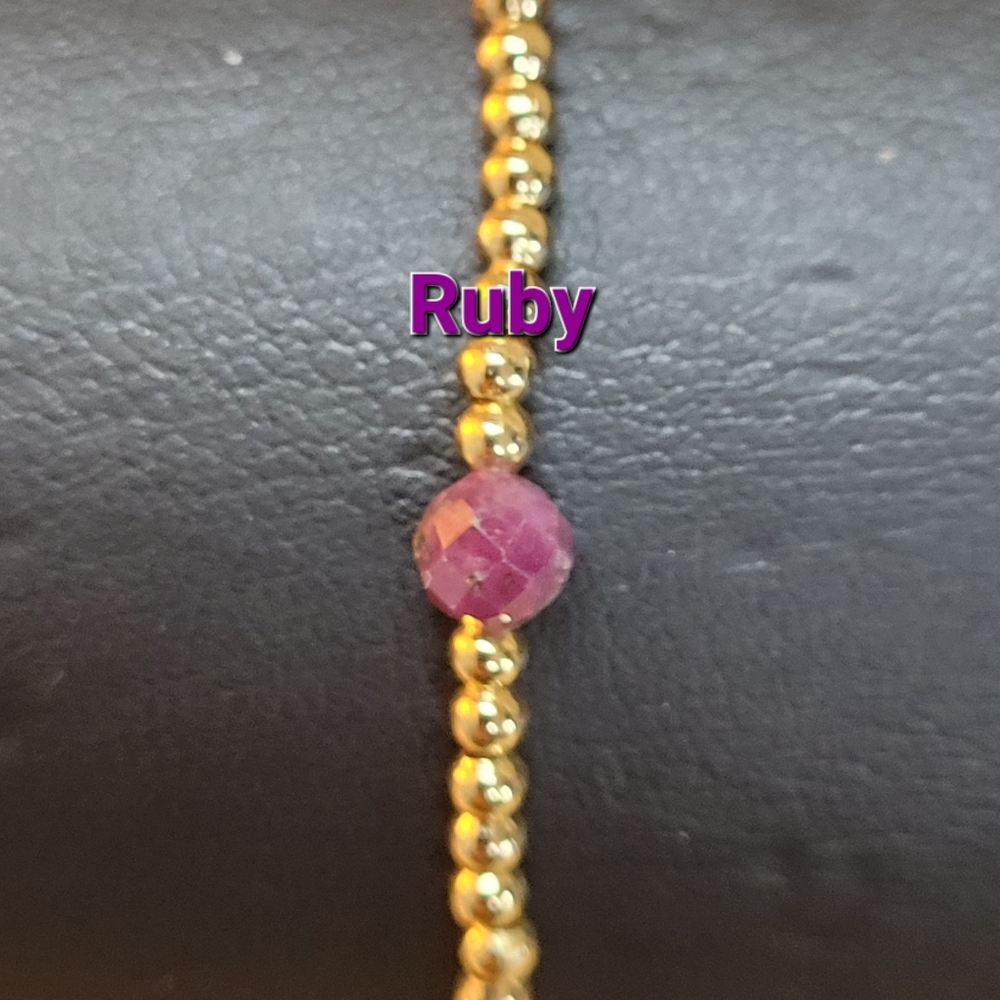July Ruby Birthstone Bracelet Gemstone/18 K Gold-plated Beads Stackable